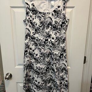 Floral Black and White Sleeveless Dress